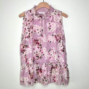 Parker Blurred Floral Silk BabyDoll Top in Pink Size M